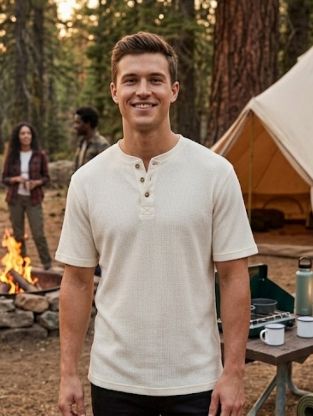River Brand by Arrow Henley Sz L Cream
